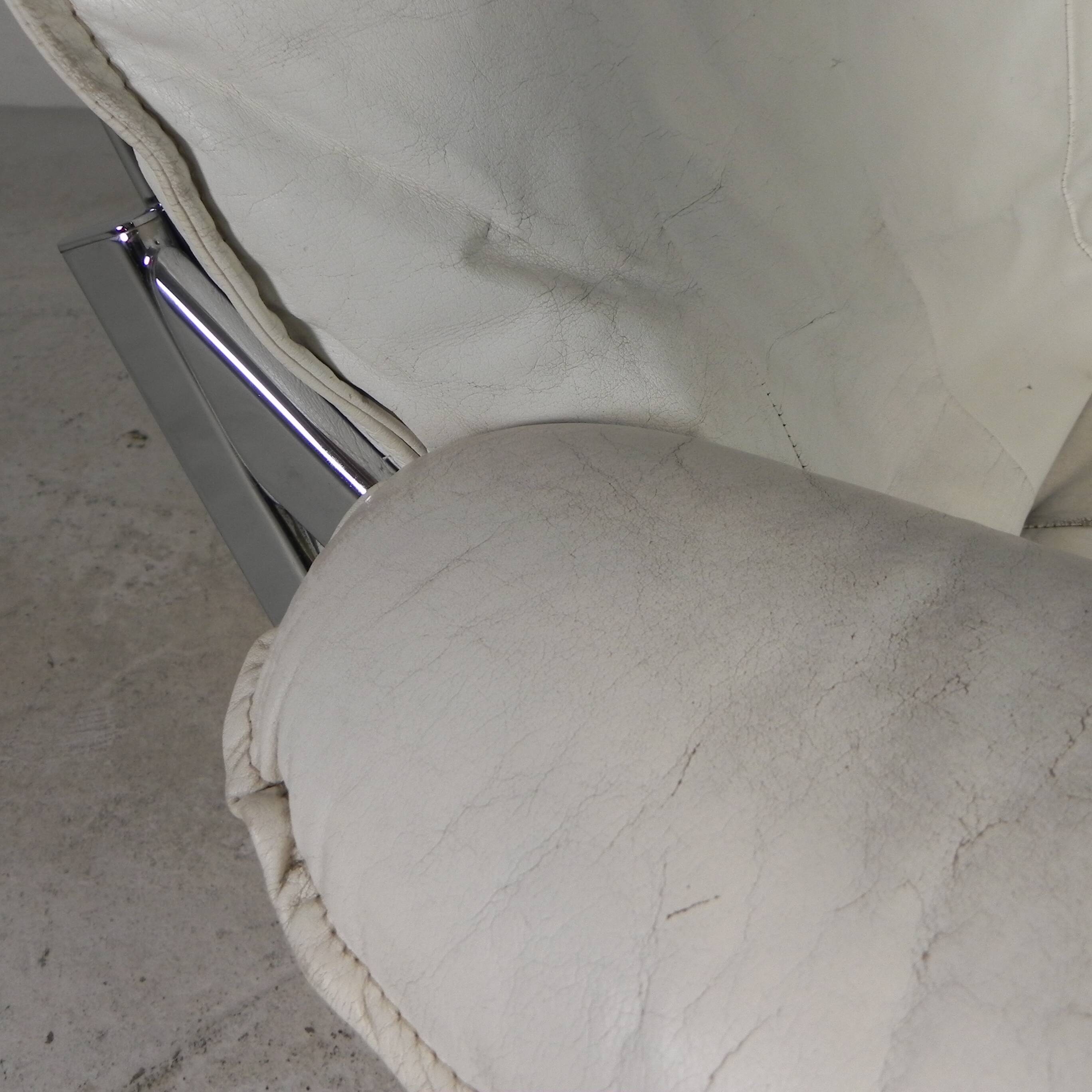 Leolux armchair, swivel chair with white leather upholstery, 1960s