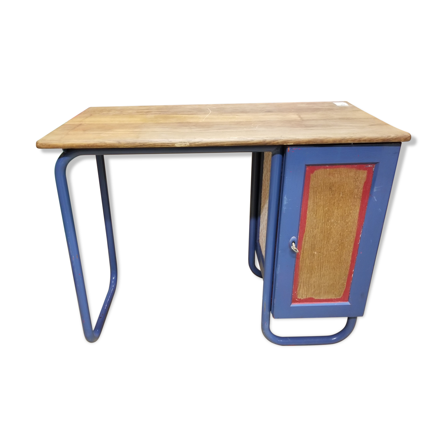 Vintage children's desk with tubular structure and wood tray - 50s