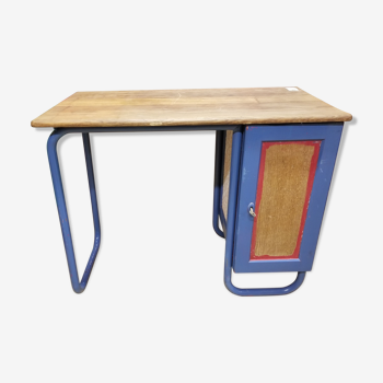 Vintage children's desk with tubular structure and wood tray - 50s