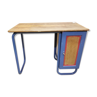 Vintage children's desk with tubular structure and wood tray - 50s