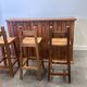 Rustic solid wood bar counter with 4 matching stools – wine rack & storage