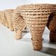 Wicker and pine needle table and stools, France, 1980s