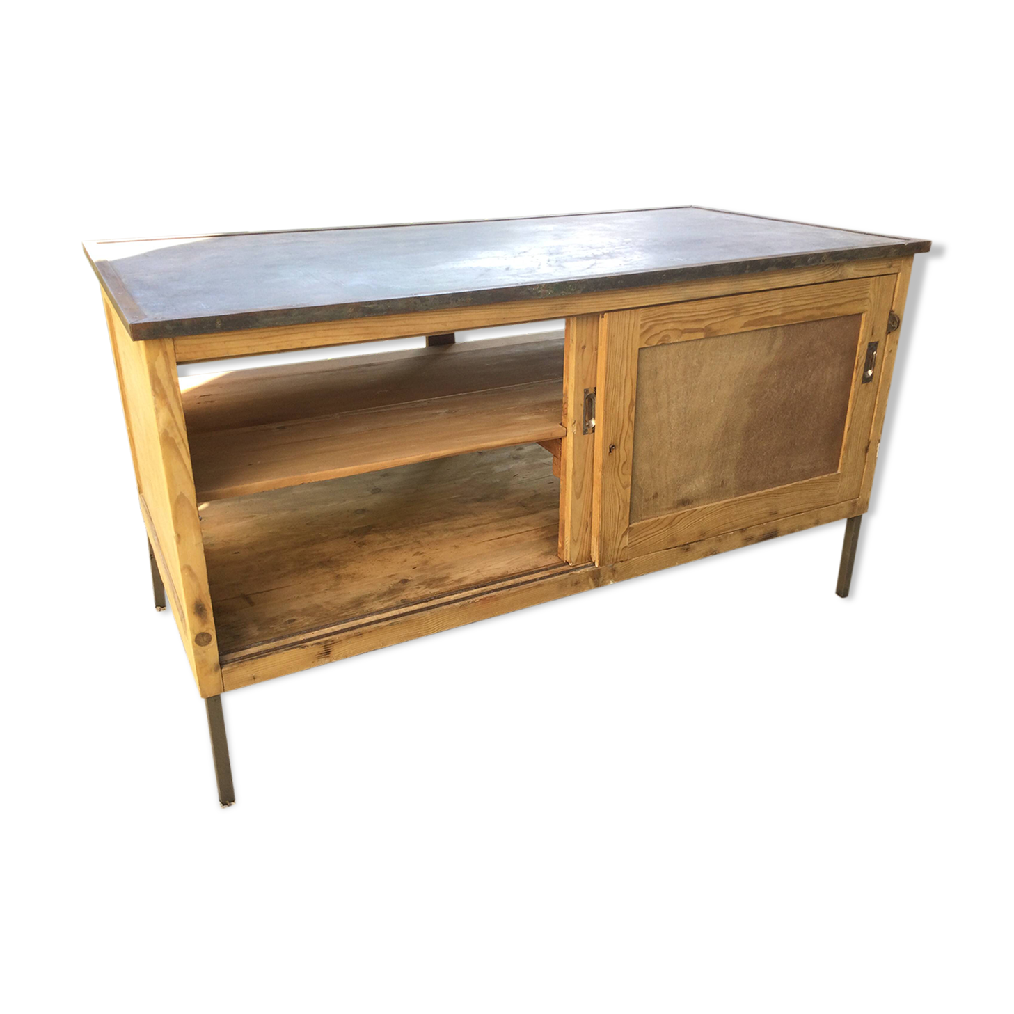 Antique workshop cabinet with sliding doors