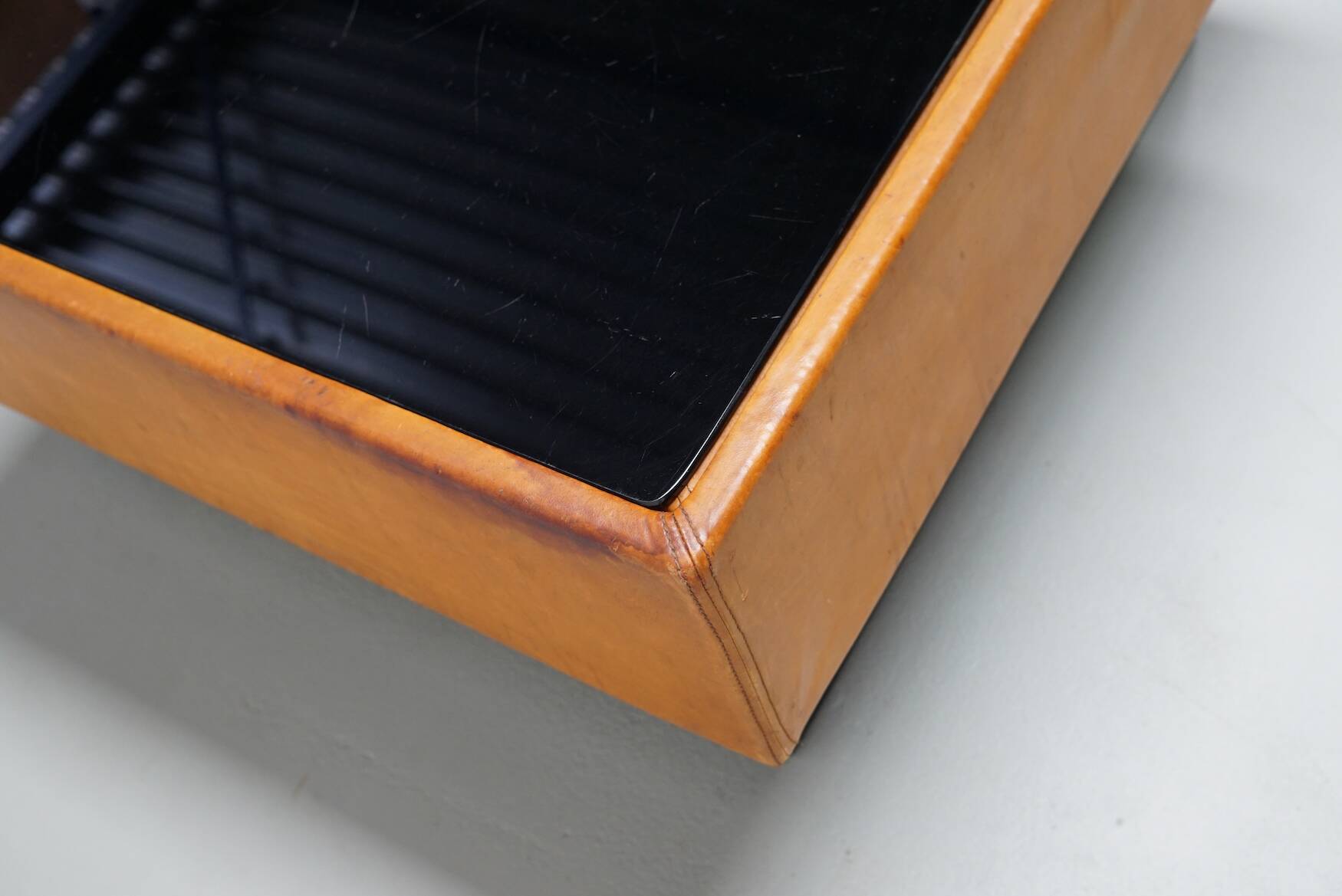 Vintage Cognac Leather Coffee Table / Bar by De Sede, 1960/70s