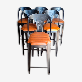 6 tabourets haut de bar metal et cuir