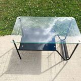 Roche Bobois metal and glass coffee table with magazine rack from the 50s