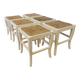 Set of 6 Vintage White Wooden Stool 1970s Boho Thatched Seat