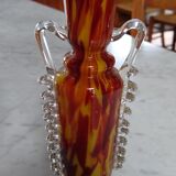 Paire de vases de la verrerie de Clichy orange jaune marbré en forme d'amphore
