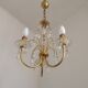 French Vintage Gold Effect Metal-Crystal 3 Light Chandelier Glass Bobeches