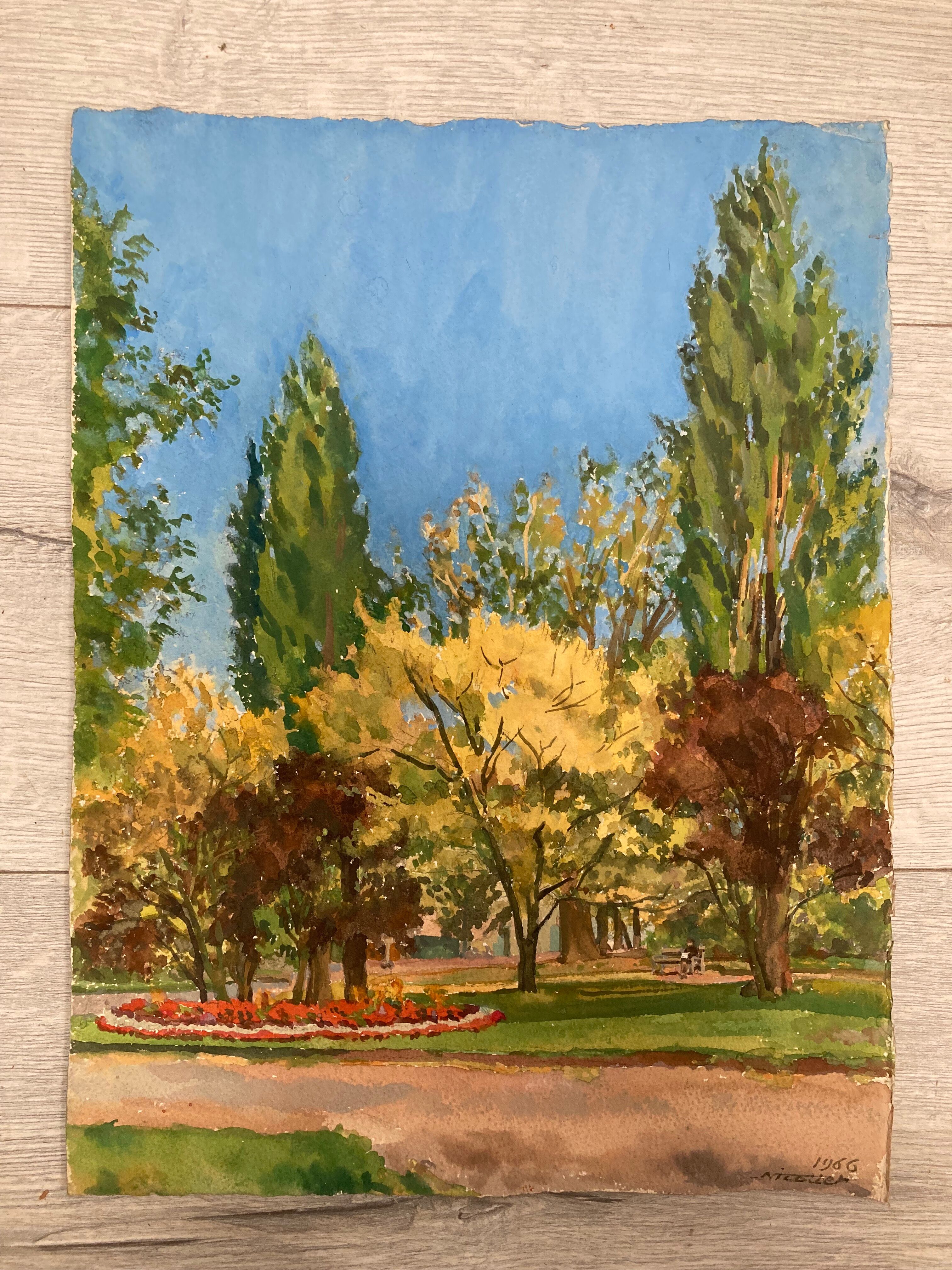 Vintage landscape watercolor