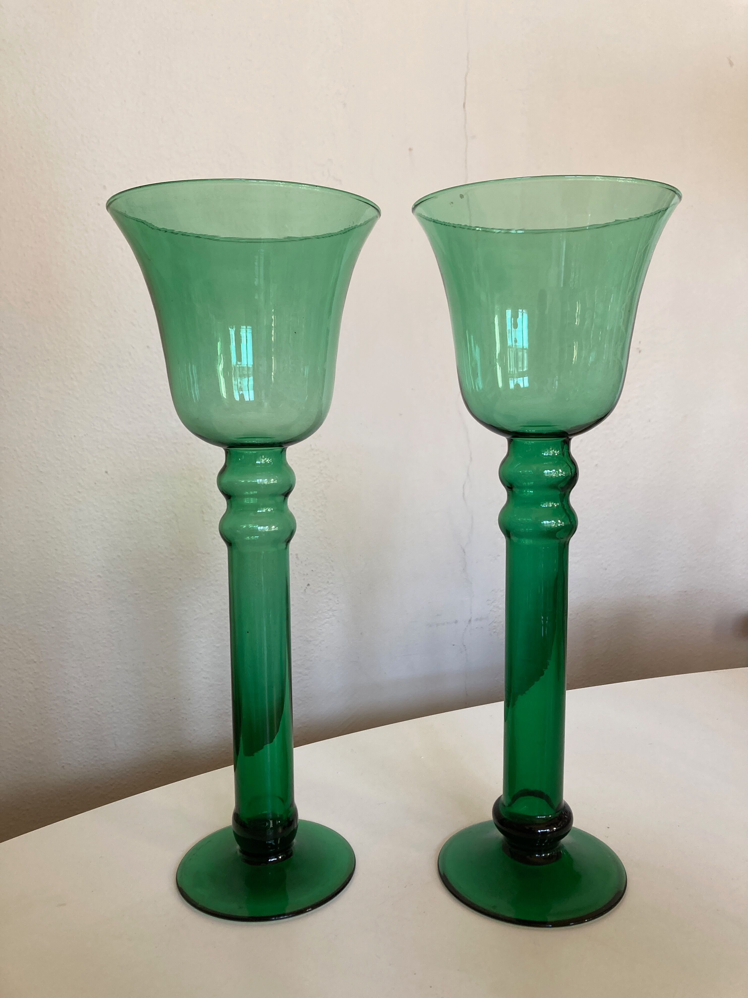 Pair of XXL candle holders in blown glass