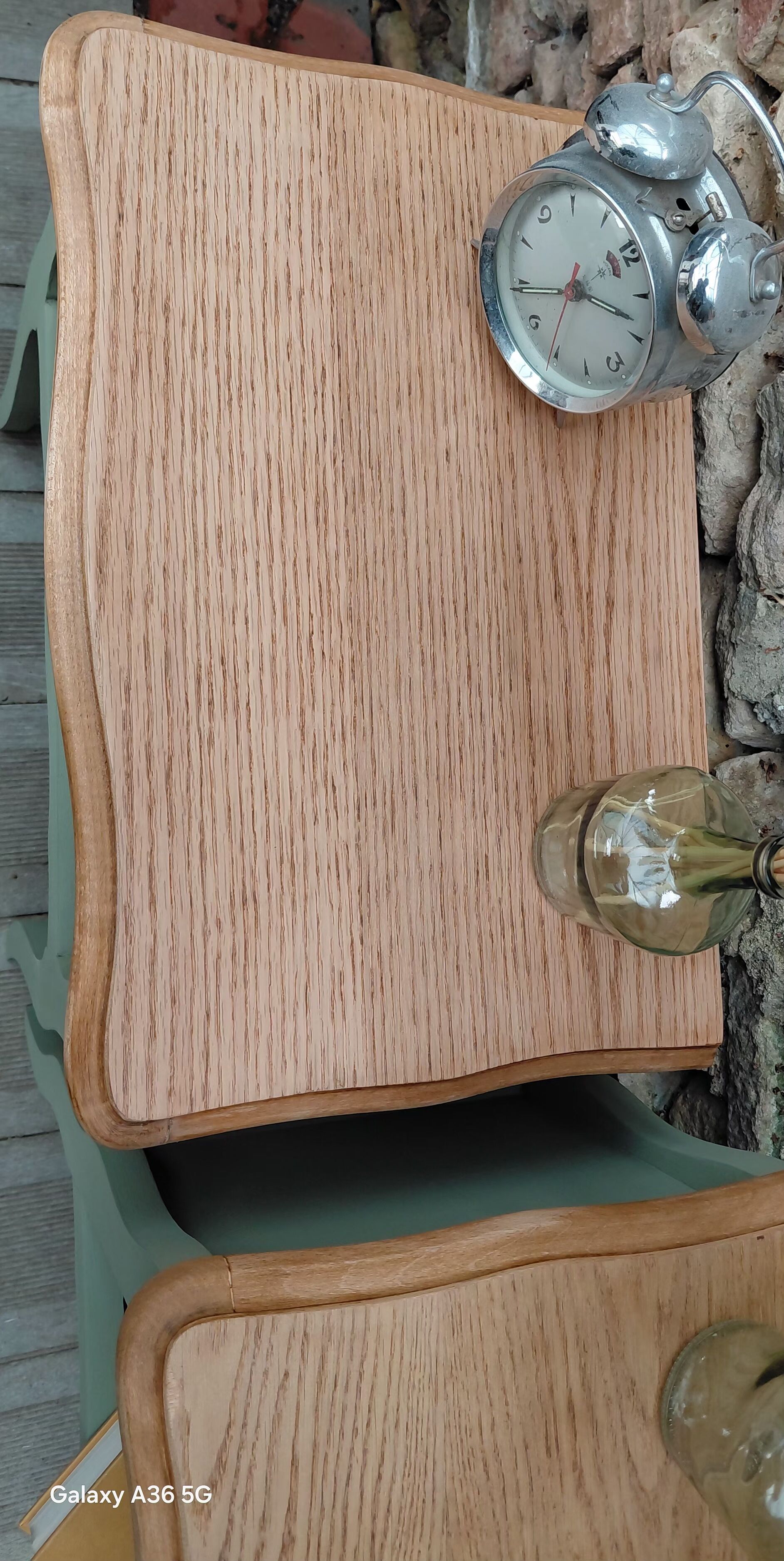Upcycled Louis XV bedside tables – Sage green, wood and wicker