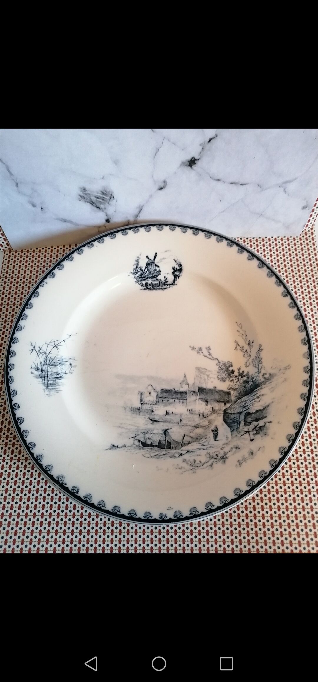 Former plate earthenware iron earth, blue landscape décor, Vermont - Blanchet Paris 19th