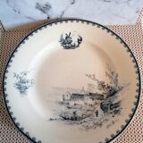 Former plate earthenware iron earth, blue landscape décor, Vermont - Blanchet Paris 19th