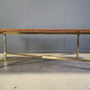 Vintage burl wood and brass dining table by Belgochrom, 1970s