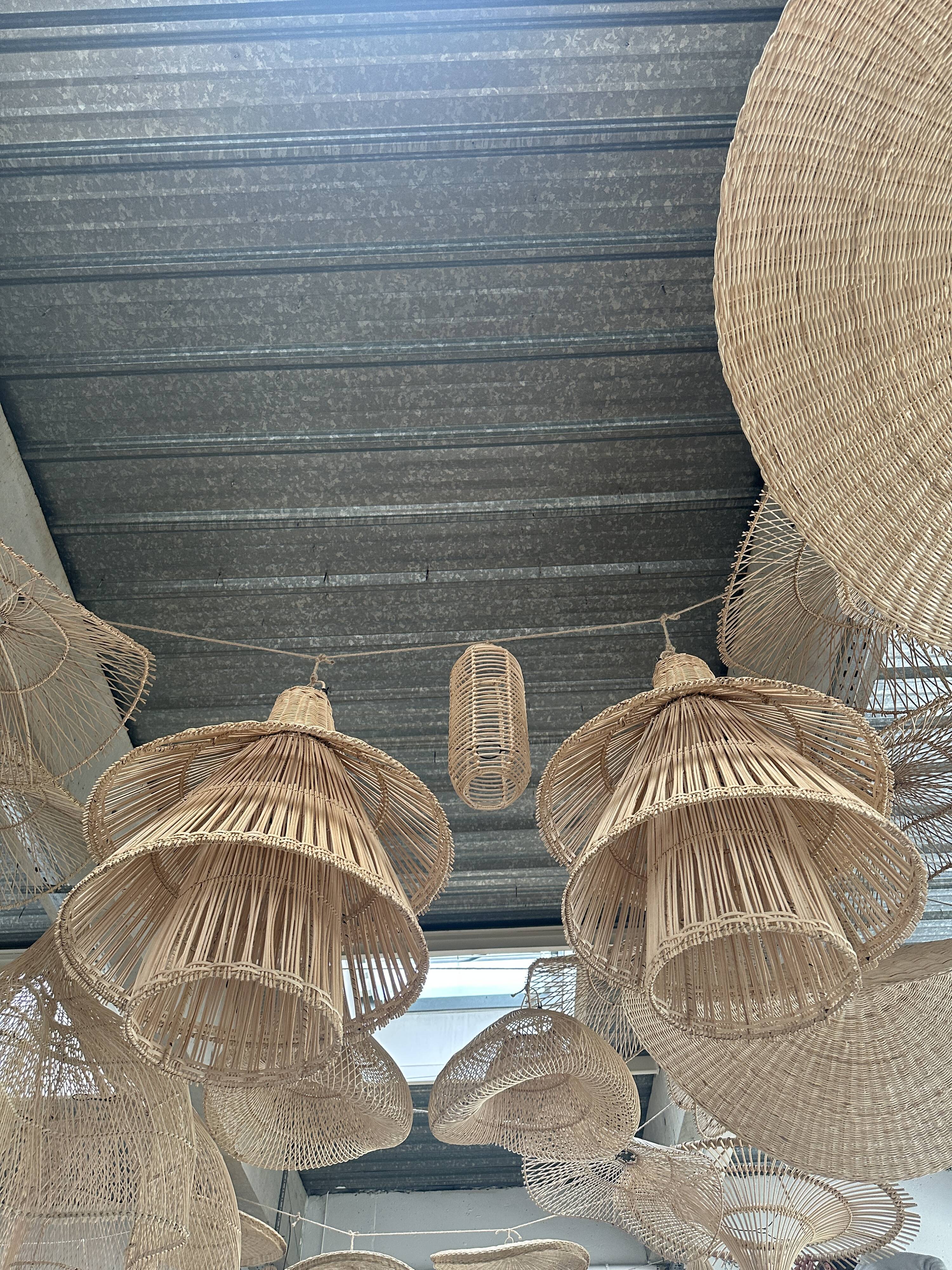 Rattan pendant lamp or light in the shape of an Asian lantern