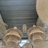 Rattan pendant lamp or light in the shape of an Asian lantern