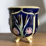 Antique earthenware flowerpot with bird decoration - circa 1900