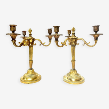 Pair of candelabras in gilded and chiseled bronze Louis XVI style