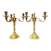Pair of Louis XVI style gilt and chiseled bronze candelabras
