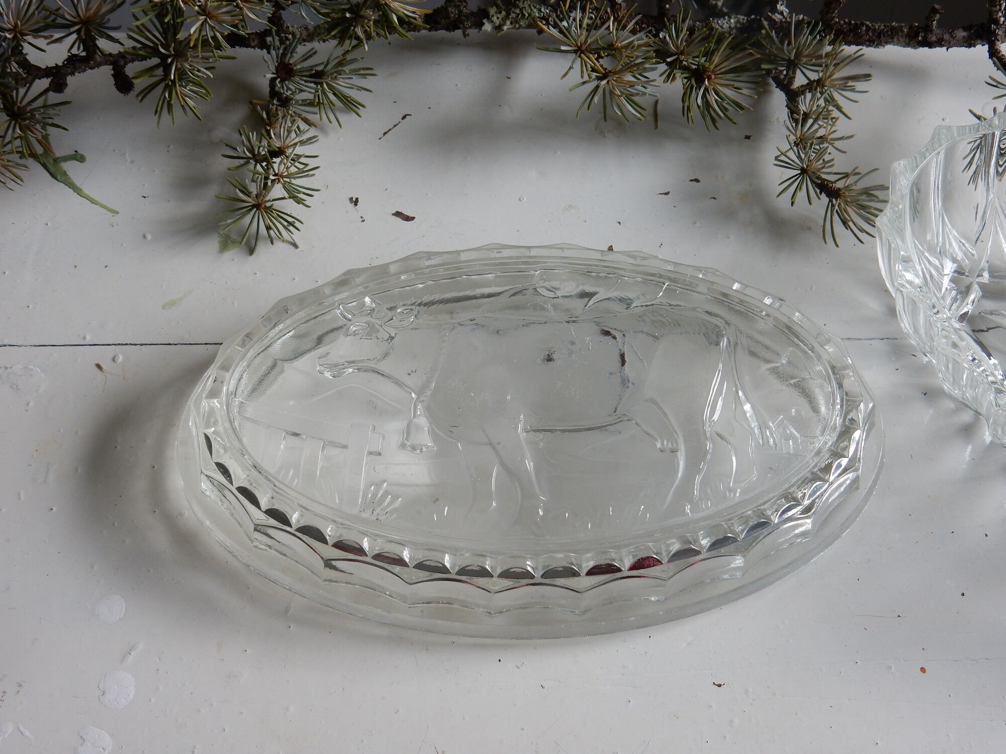 Glass butter with cow motif made in France