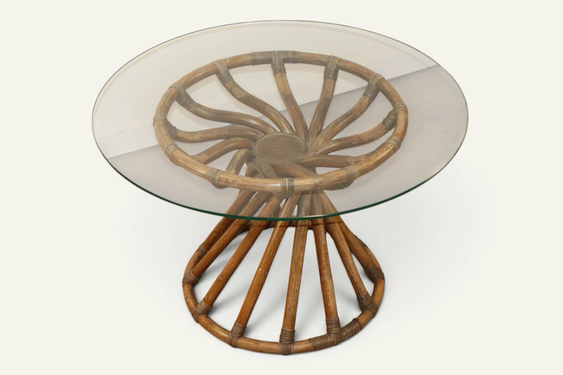 Bamboo and glass table by Bernard Govin – Eguizier edition, 1970