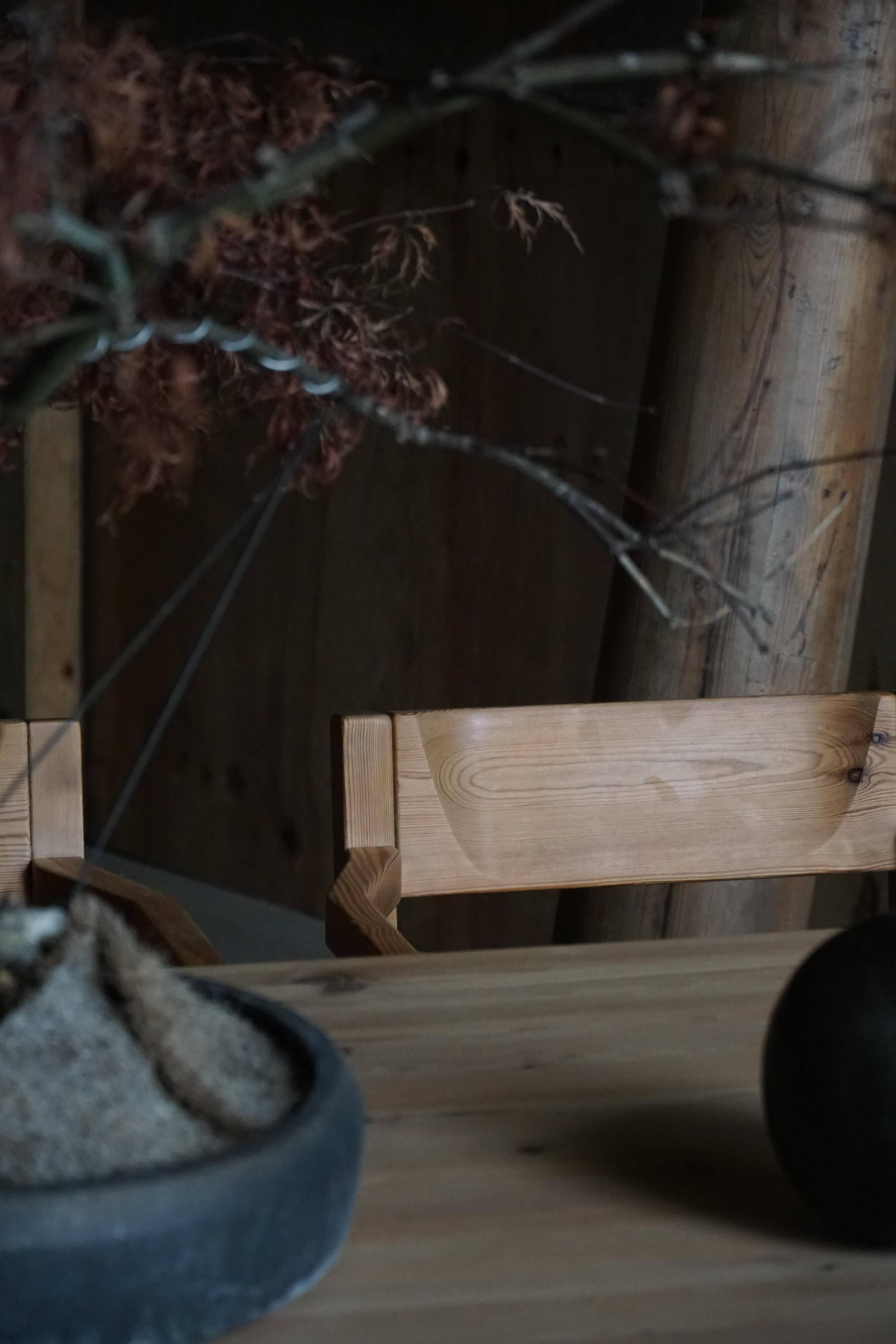 Set of 8 Danish dining chairs in pine and woven paper cord, Tage Poulsen, 1970s.