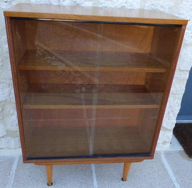 Storage unit, display cabinet with sliding glass doors, Scandinavian style