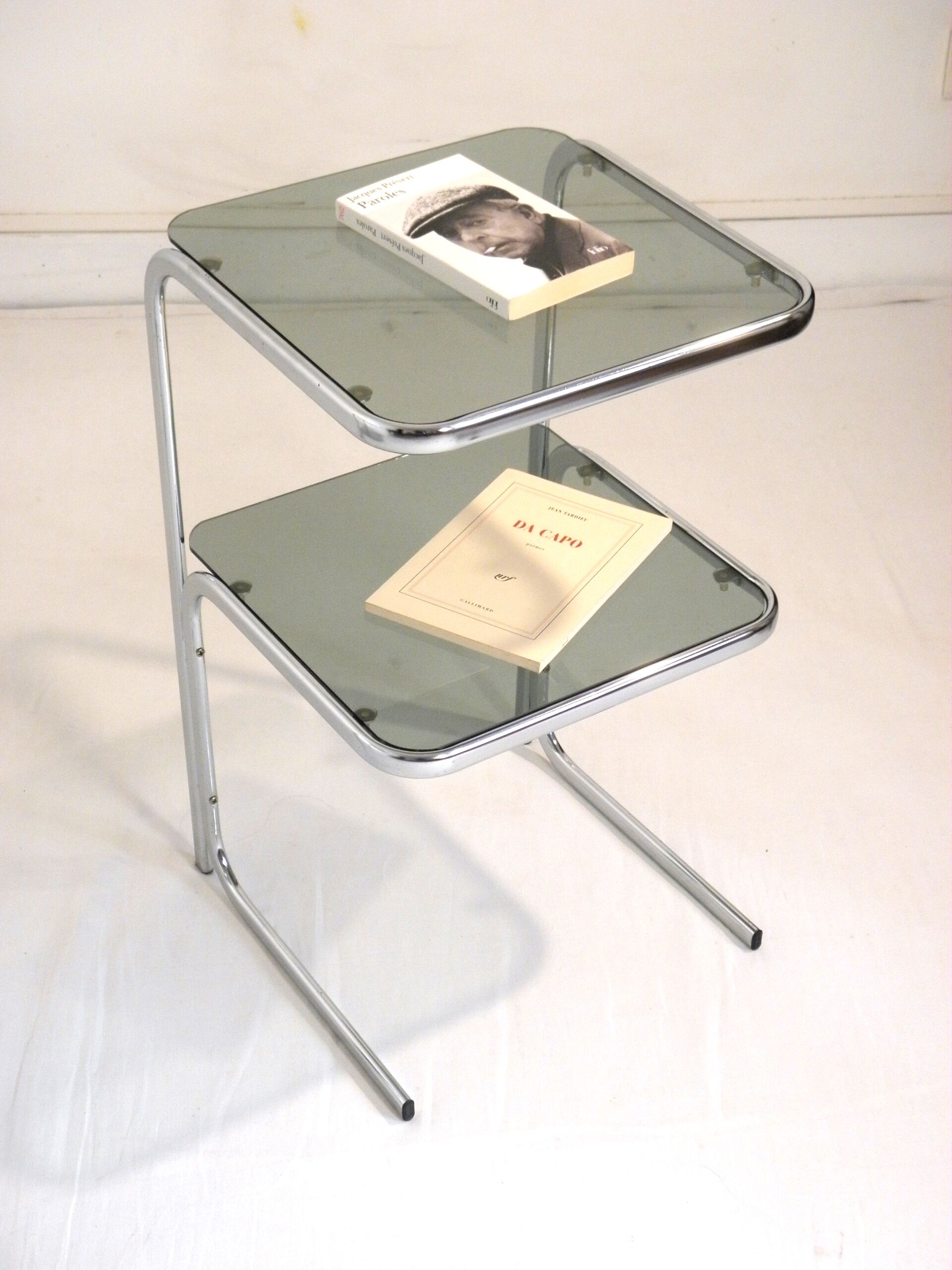 Pair of chrome bedside and 70s glass