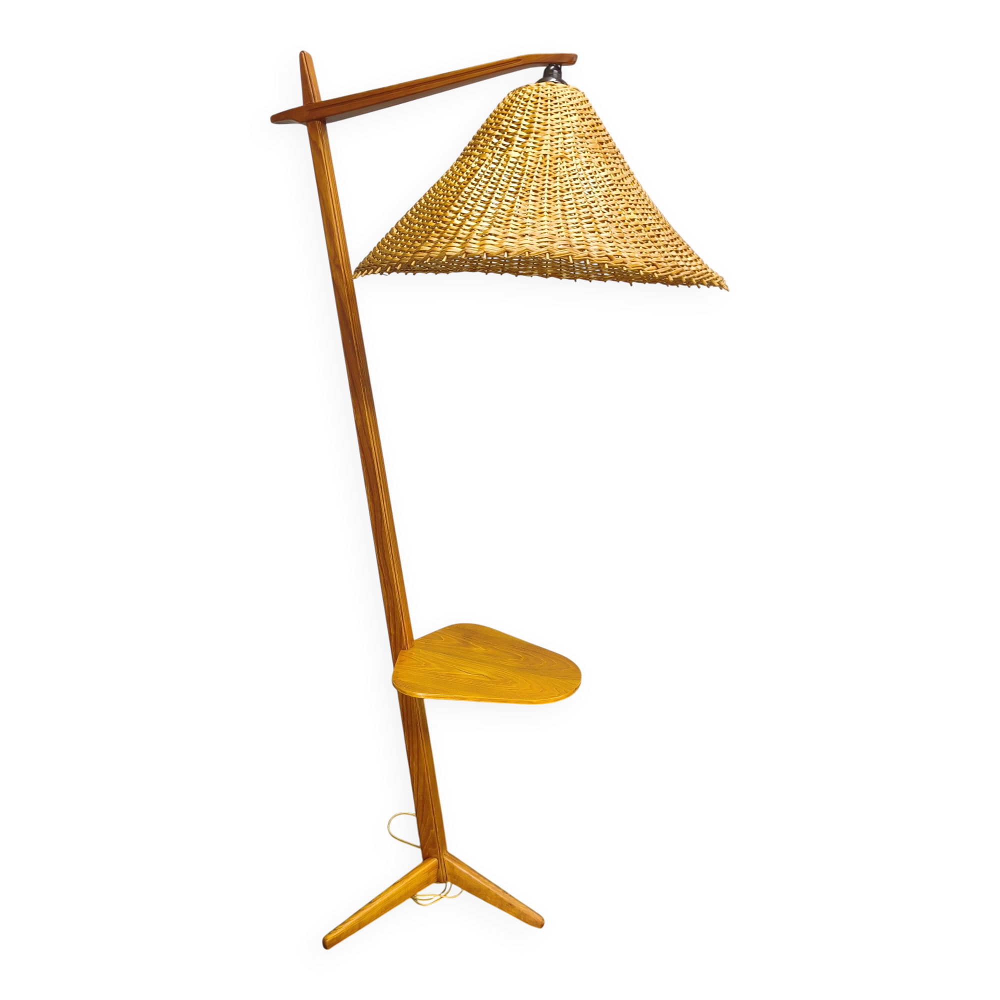 Mid-Century Floor Lamp with Rattan Shade, Czechoslovakia, 1960s