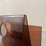 Double magazine rack in smoked plexiglass, 1970s design