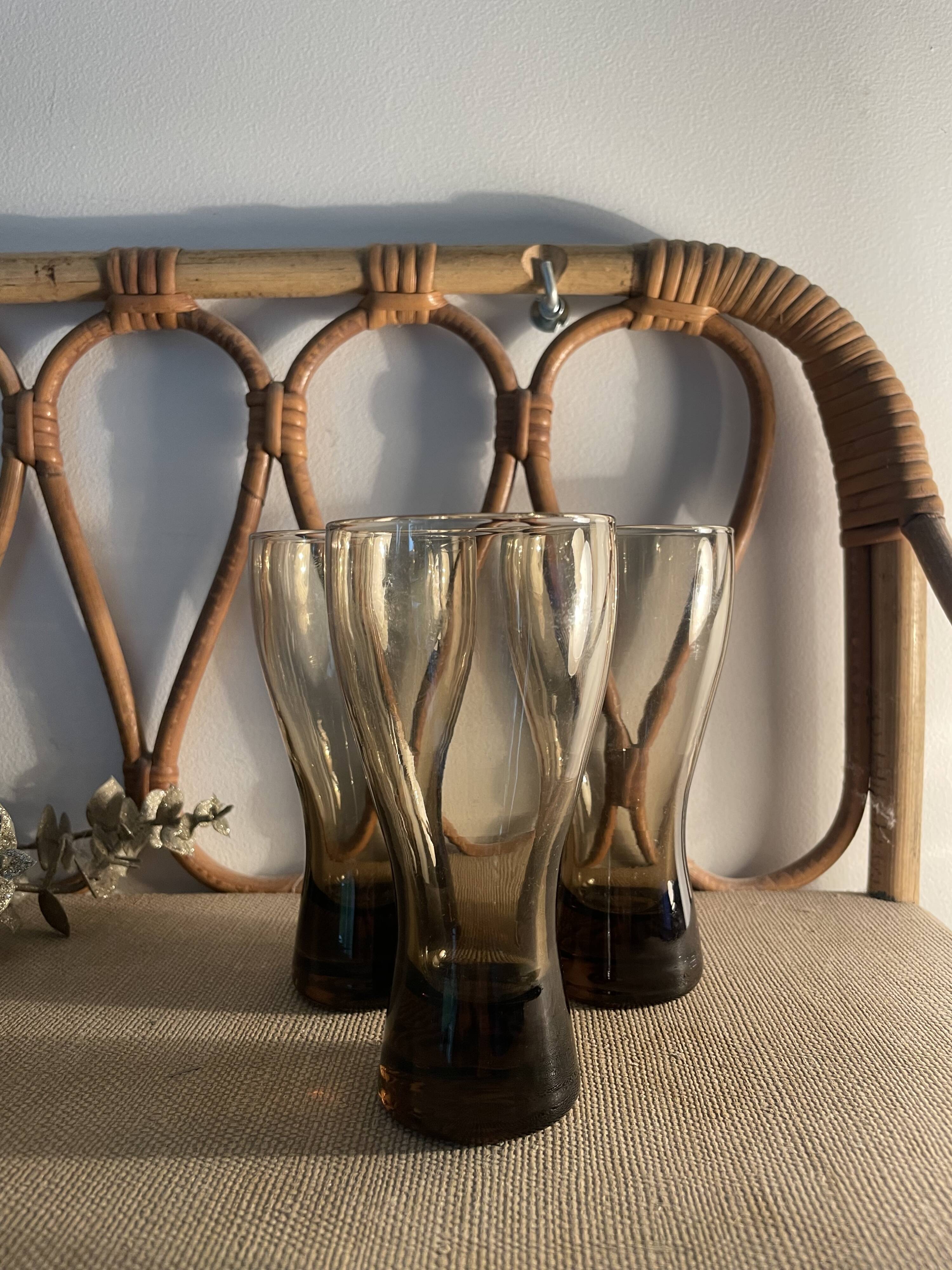 3 Luminarc smoked glass orangeade glasses