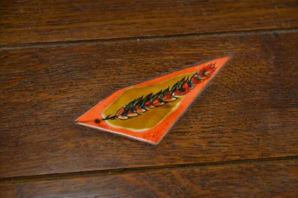 Rustic oak table with ceramic inlays by a student of Joseph Savina 1950s