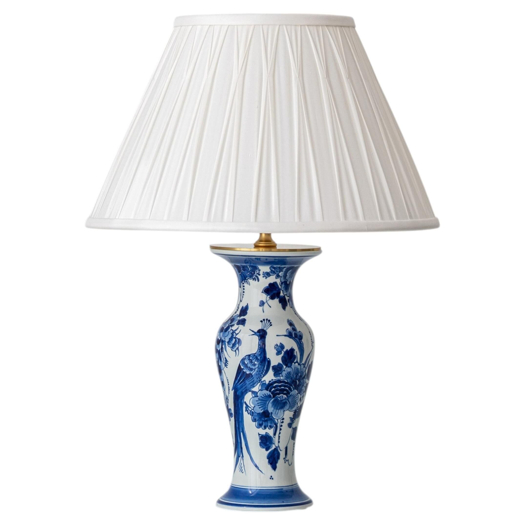 Table Lamp 'Chinoiserie' Blue and White from Delft, 1978, New Silk Shade