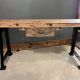 Old wood and cast iron workbench