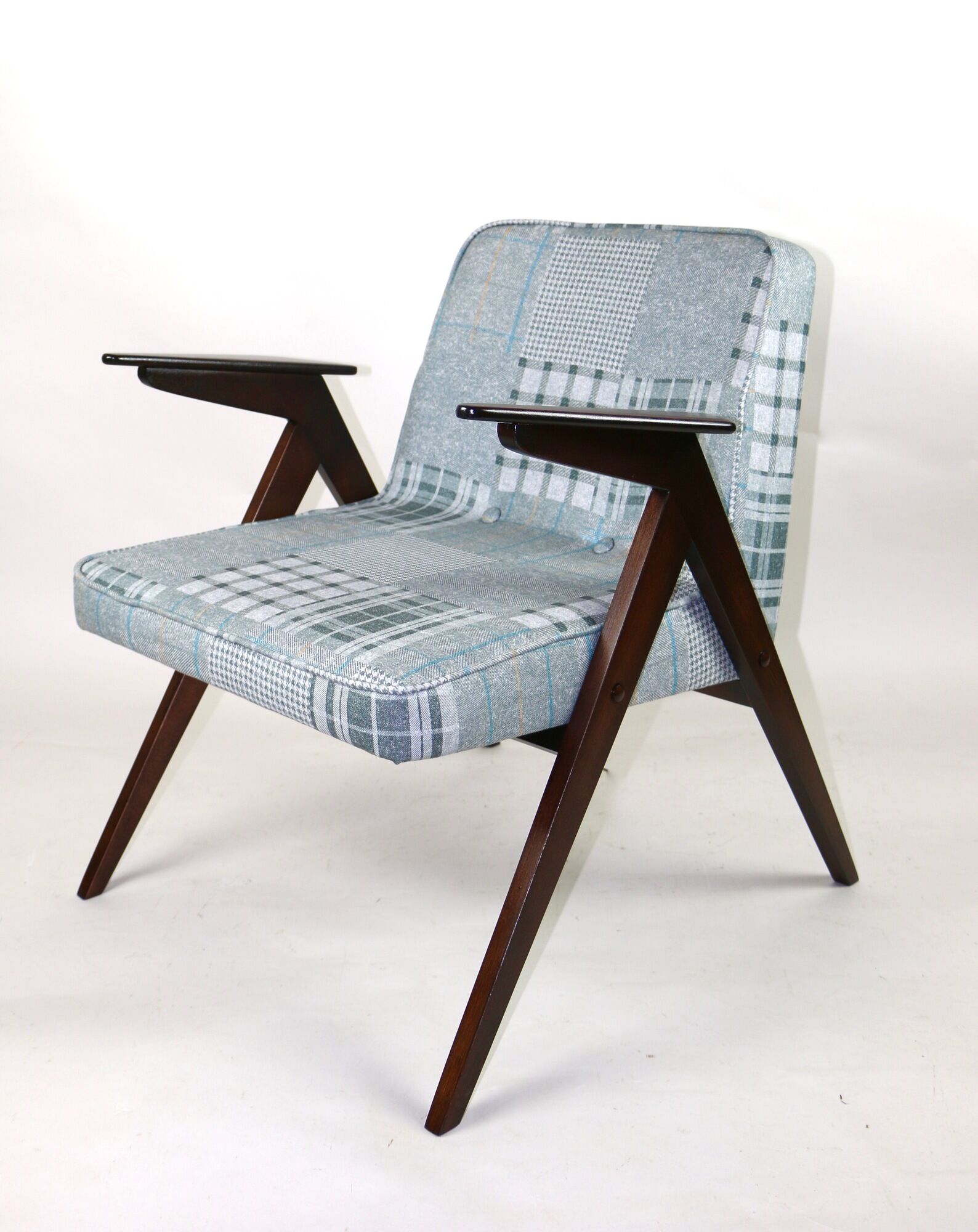 Grey-Blue Chequered Bunny Armchair by Józef Chierowski, 1970s