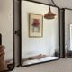 Vintage 1930s triptych mirror barber nickel-plated green crocodile effect.