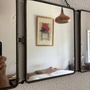 Miroir vintage 1930 triptyque barbier nickelé simili crocodile vert avocat