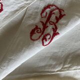 19th century embroidered linen thread tablecloth embroidered red