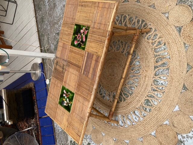 Rattan coffee table and ceramics