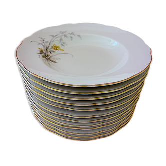 Suite de douze assiettes à potage en porcelaine