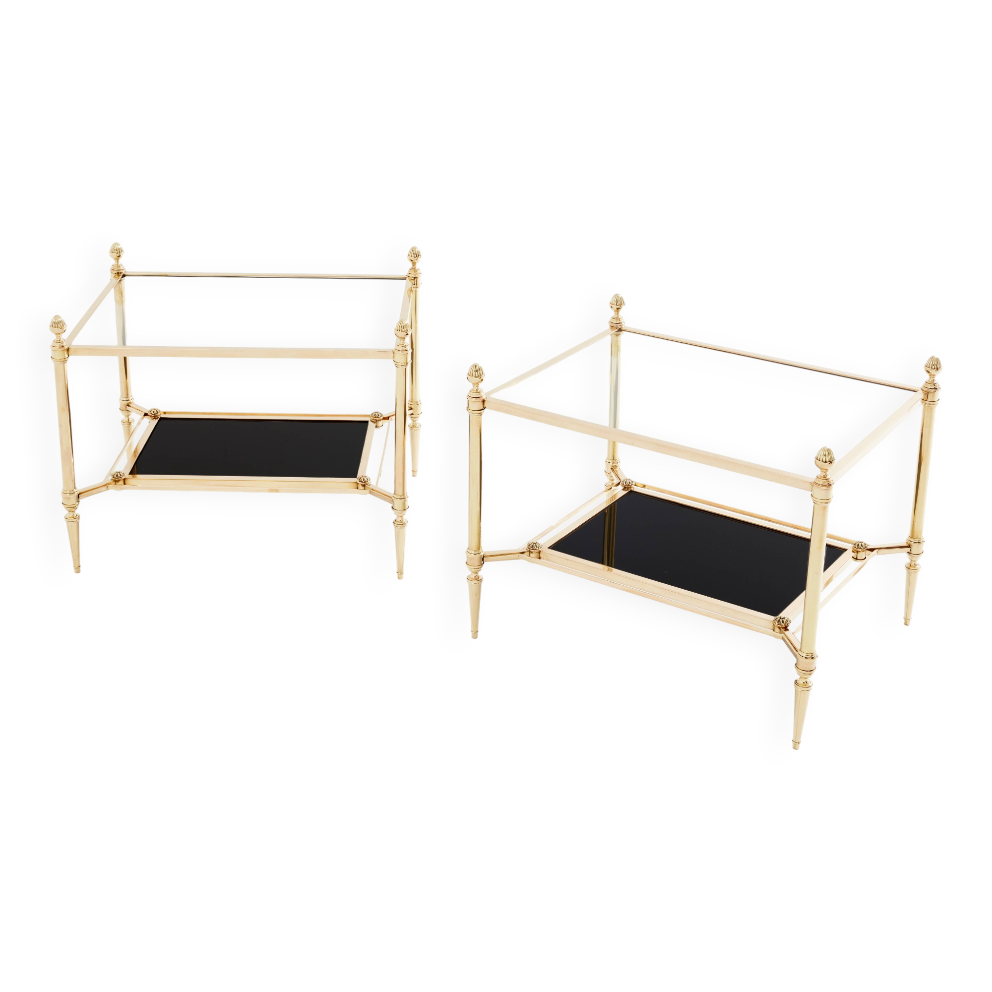 Maison Jansen style pair of brass opaline glass side tables 1970