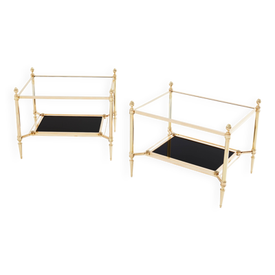 style Maison Jansen paire de tables d’appoint laiton verre opalin 1970