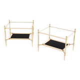 style Maison Jansen paire de tables d’appoint laiton verre opalin 1970