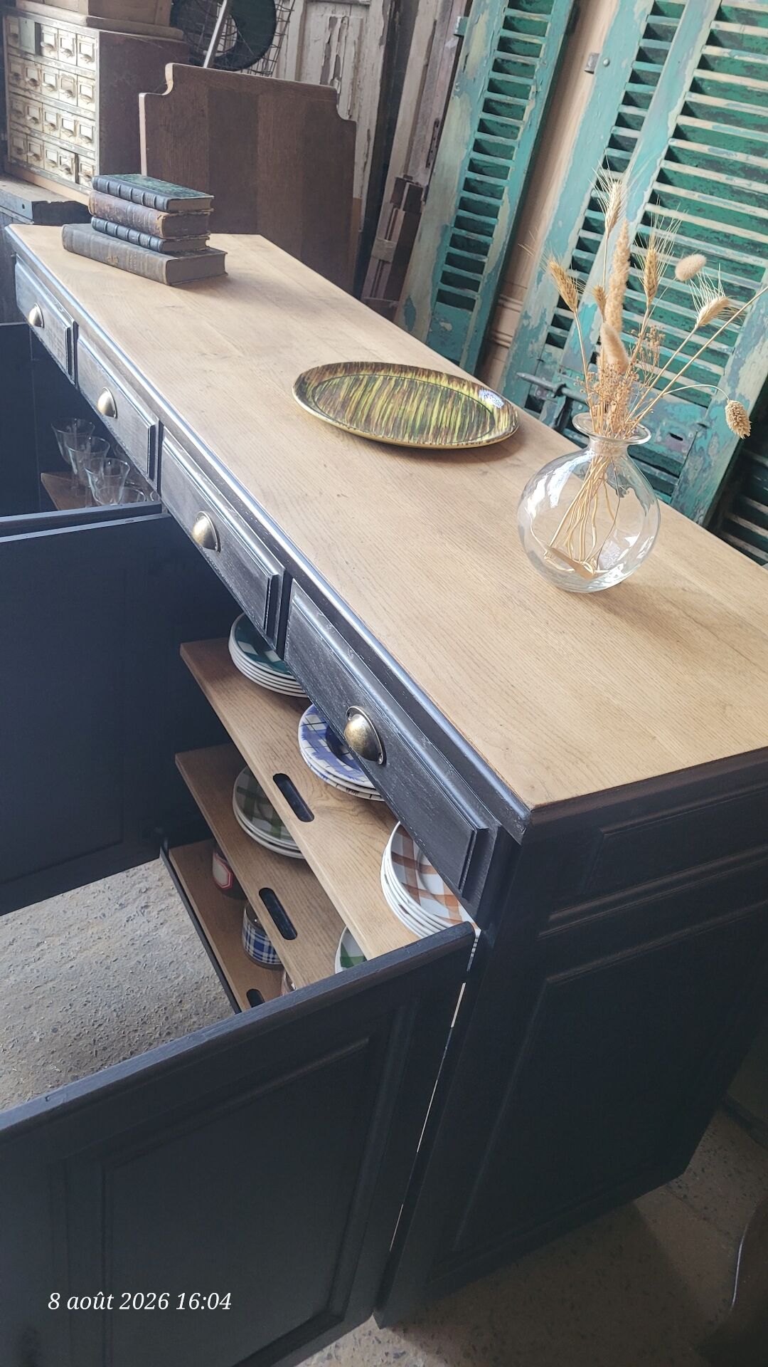 Large wooden and black sideboard