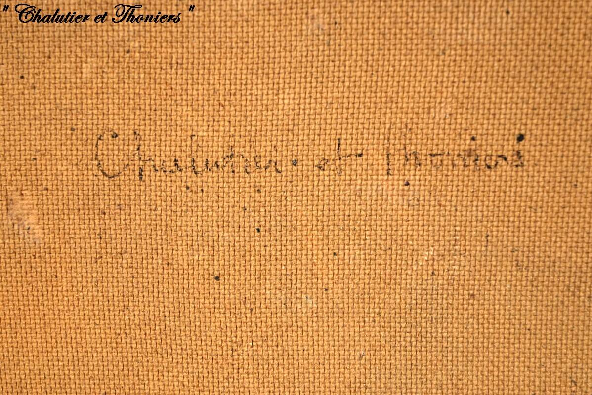 Oil Painting on Hardboard “Trawler and Tuna Boats”, signed G.Lhermitte – Mid 20th century