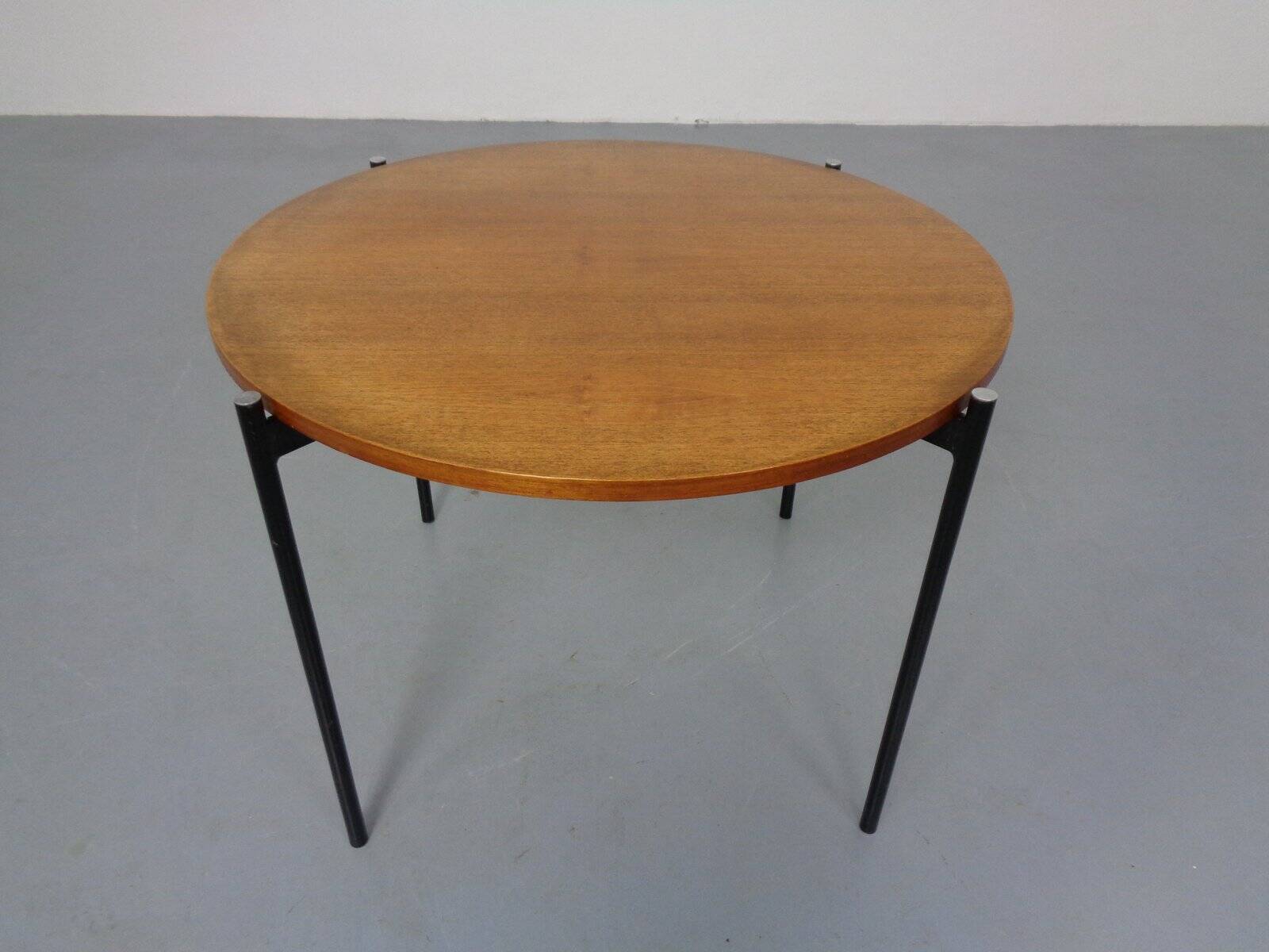 Round teak and steel coffee table from Thonet, 1950s.