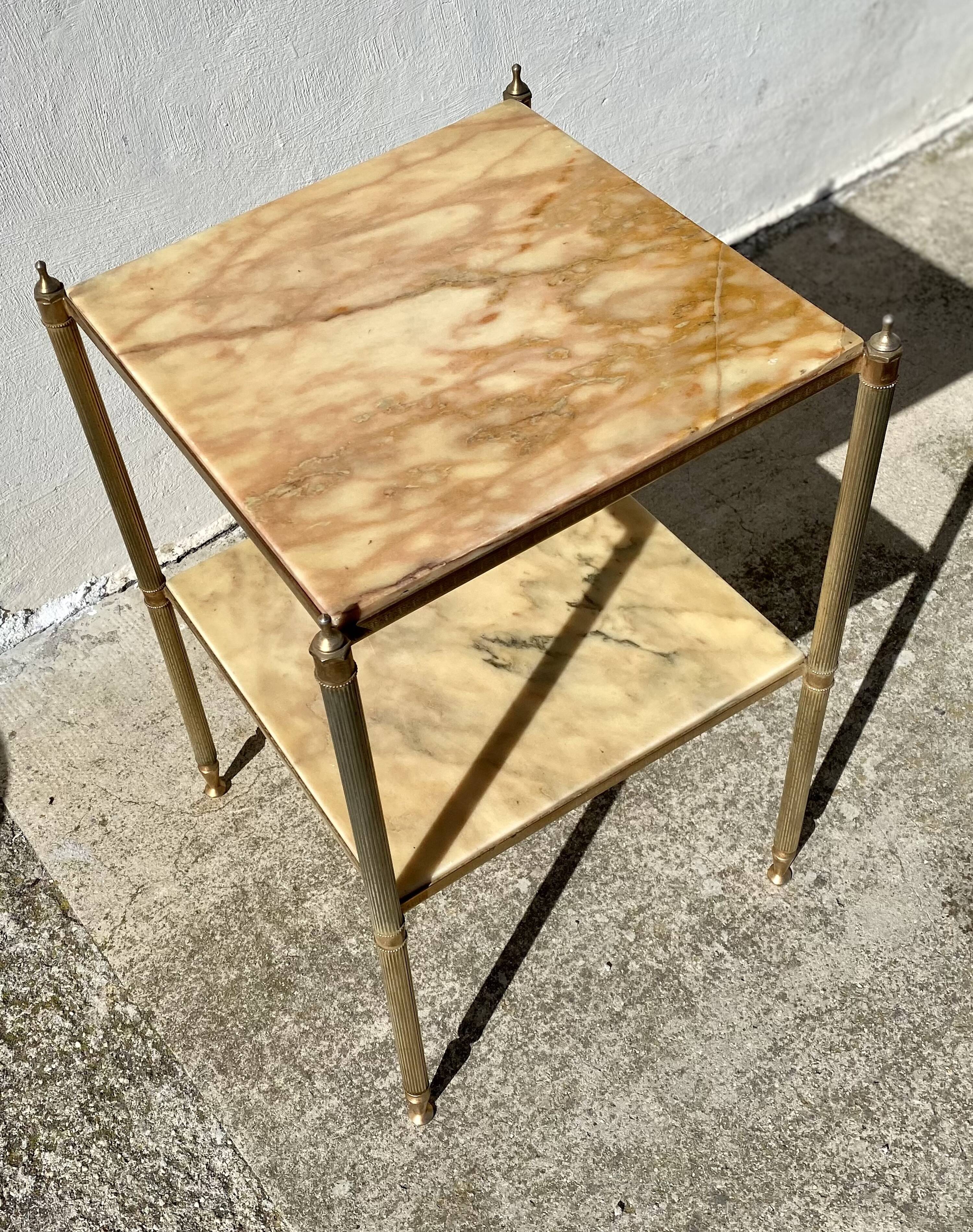 small side table with 2 brass and marble trays vintage 1960
