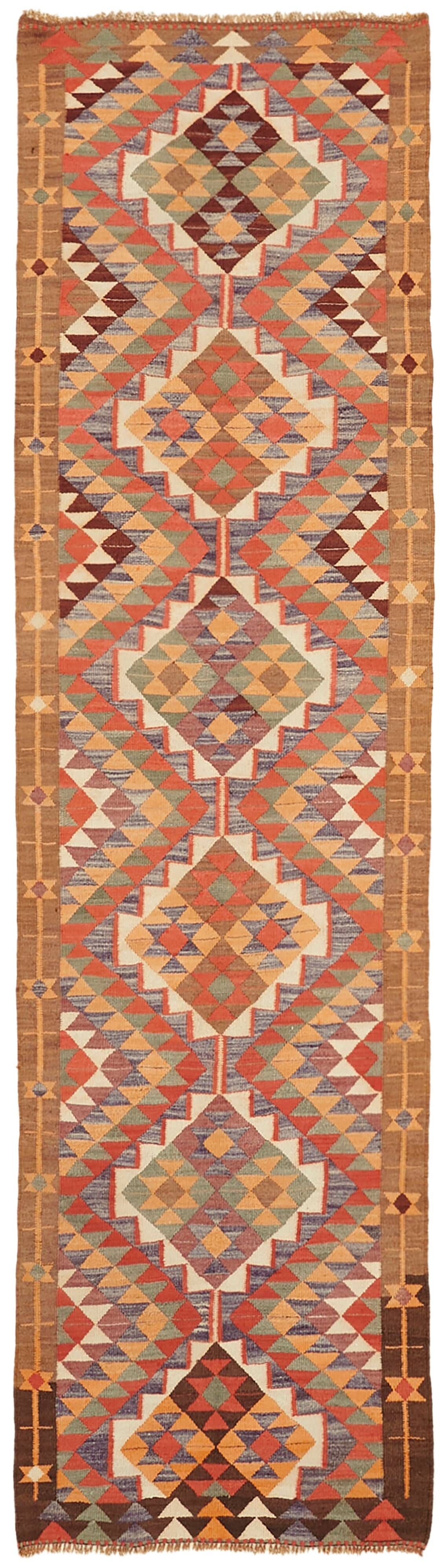 Turkish Handwoven Vintage Herki Kilim 106 cm x 358 cm