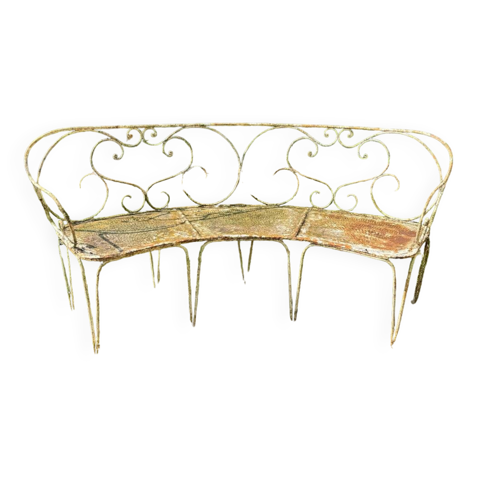 Wrought iron half-moon bench